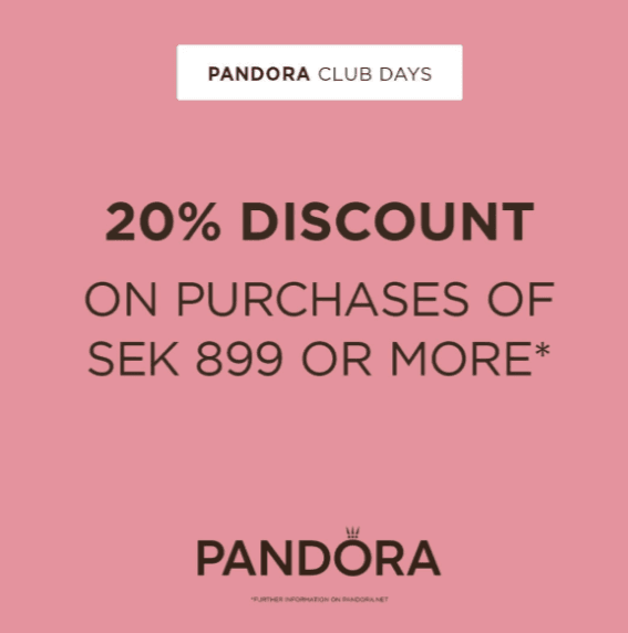20 % rabatt på köp över 899 kr hos Pandora