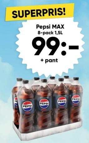 Pepsi Max 8-pack 1,5 liter för bara 99 kr + pant