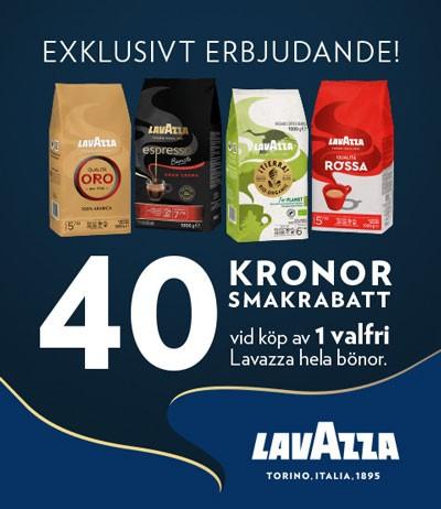 40 kr på alla kaffebönor från Lavazza