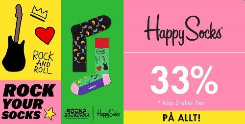 Köp 3 eller fler strumpor från Happy Socks och få 33 % rabatt
