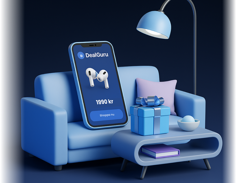 3D illustration with chair, phone and gift boxes